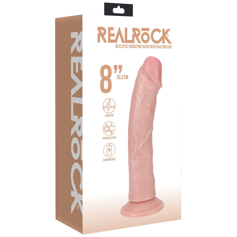 REALROCK 20cm Vibrating Cock - Flesh - Flesh 20.3 cm (8'') USB Rechargeable Vibrating Dong